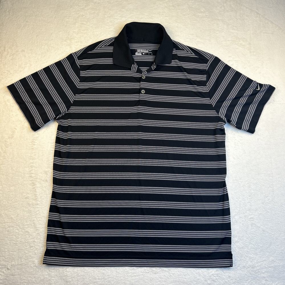 Nike Mens Shirt Size XL Golf Dri Fit Tour Performance Black White Stripes